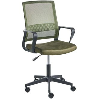 Beliani Office Chair Dark Green Mesh Fabric Upholstery Adjustable Height Swivel Desk Computer Home Office EASE