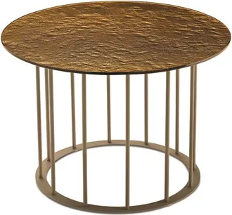 Capodarte Capodarte - Tavolino tondo D60 cm con base in metallo Beige e piano in vetro martellato Ambra mute