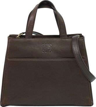 Loewe Vintage Anagram Handbag Leather Brown Leather Handbag (Pre-Owned)