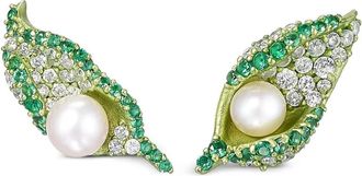 Anabela Chan 14kt geelgouden en 18kt gouden vermeil Dew Drop Petal oorbellen met stenen