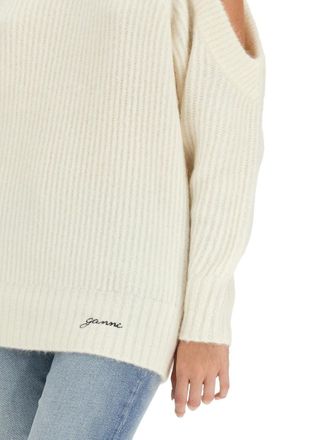 Ganni Logo Jersey Slim Fit Sweater - White