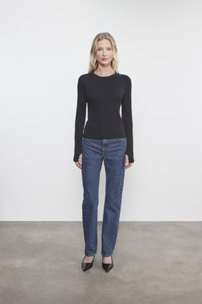 Enza Costa Cashmere New Classic Long Sleeve Crew Top In Black
