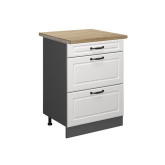 Vicco Mueble Bajo De Cocina R-line, Blanco Casa De Campo, 60 Cm Con Cajones, Et Roble