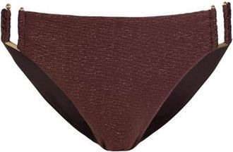 Change of Scenery Layla U-Bar Trim Lowrise Hipster Bikini Bottom in Cacao/gold Metallic at Nordstrom, Size X-Small