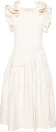 Ulla Johnson Kleedjes, Dames, Beige, S, Katoen, Beige Midi Jurk Casual Stijl