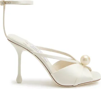 Jimmy Choo London Siva 95 Embellished Satin Sandals - Ivory - 40 (IT40 / UK7)