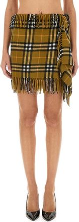 Burberry Wool And Cashmere Check Scarf Style Skirt-Donna