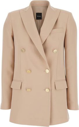 Plaîn Plain, Jassen, Dames, Beige, M, Double-Breasted Jas met Klassieke Revers in Stof