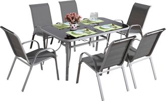 Habitat et Jardin Habitat Et Jardin - Conjunto De Jard&iacute;n Mesa + 6 Sillas De Textileno c&oacute;rdoba + Porto - Gris Claro