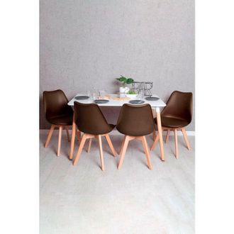 Regalos Miguel Regalos Miguel - Conjuntos De Mesa Y Sillas - Conjunto Mesa Tower Rectangular 120 X 80 Cm Blanca Y Pack 4 Sillas Synk Basic - Marr&oacute;n