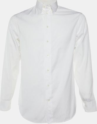 Armani White Diagonal Striped Cotton Button Down Shirt