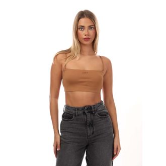 Off-white Womens Off White Straight Neckline Sleek Top in Brown - Size 8 UK