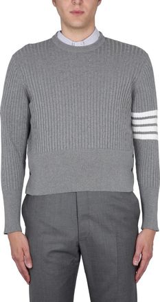 Thom Browne Baby Kabel Ribsteek Ronde Hals Pullover - Heren - Ronde hals truien - Grijs - XL - Katoen - Truien & Vesten