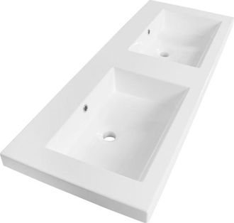 Marcel Breuer Solar Medium wastafel - 120x46x5cm - 2 wasbakken - 0 kraangaten - mineraalmarmer - zijdeglans wit