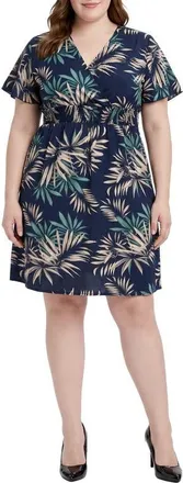 Standards & Practices Floral Surplice Neck Minidress in Blue Floral at Nordstrom, Size 1X