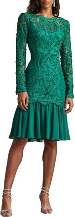 Tadashi Shoji Scroll Soutache Long Sleeve Cocktail Dress in Emerald at Nordstrom, Size 10