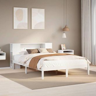 vidaXL Cama Con Estanter&iacute;a Sin Colch&oacute;n Madera Maciza Blanca 140x200 Cm Vidaxl