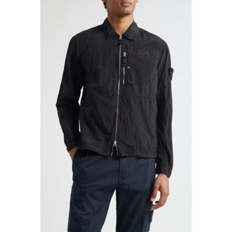 Stone Island Zip Front Shirt in V0029 Black at Nordstrom, Size Xx-Large