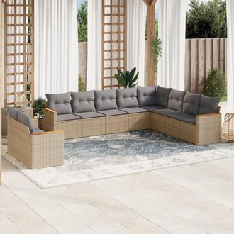 vidaXL Juego De Sof&aacute;s Jard&iacute;n Con Cojines Beige 10 Pzas Rat&aacute;n Sint&eacute;tico Vidaxl