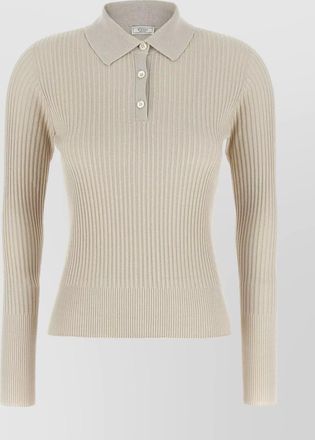 PESERICO collared ribbed polo shirt with long sleeves