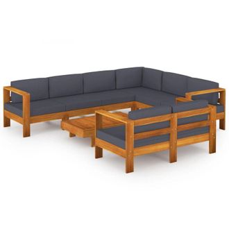 vidaXL 8 Pcs Conj. Sal&oacute;n De Jard&iacute;n Con Almohadillas Gris Oscuro Acacia