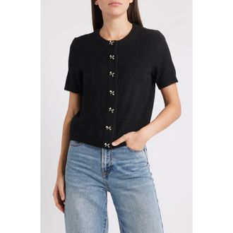 CeCe by Cynthia Steffe Short Sleeve Bow Button Cardigan in Rich Black at Nordstrom Rack, Size X-Small
