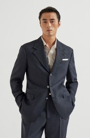 Brunello Cucinelli Chevron blazer in Navy Blue at Nordstrom, Size 48 It