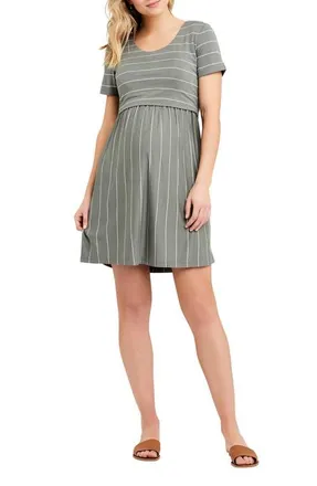 Ripe Crop Top Nursing Dress in Olive/white at Nordstrom, Size X-Large