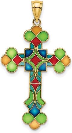 Diamond2Deal 14k Yellow Gold Multi-Color Enameled Cross Charm Pendant