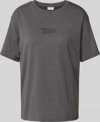 Jake*s Casual T-Shirt mit Motiv-Print in Dunkelgrau, Größe XXL
