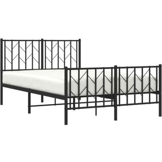 vidaXL Metal Bed Frame without Mattress with Footboard Black 120x190cm Vidaxl