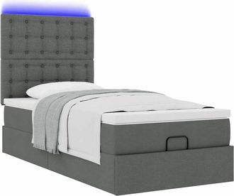 vidaXL Cama Otomana Con Colch&oacute;n Y Led Tela Gris Oscuro 90x200 Cm Vidaxl