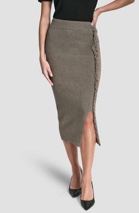 DKNY Fringe Detail Sweater Skirt in City Taupe Heather at Nordstrom, Size Medium