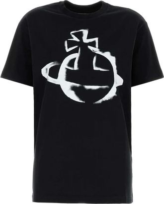 Vivienne Westwood Tops, Dames, Zwart, S, Katoen, Stencil Orb Classic T-shirt