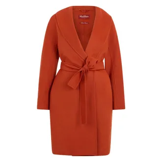 Max Mara Wool- cashmere and silk robe coat - female - Max Mara Studio - Belted Coats - Orange - XS - Coats