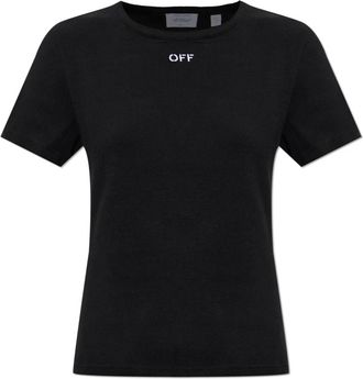 Off-white Ribbed top met geborduurd logo - Dames - T-shirts - Zwart - S - Katoen - Tops
