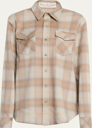 God's True Cashmere Champagne Tartan Button-Front Cashmere Shirt