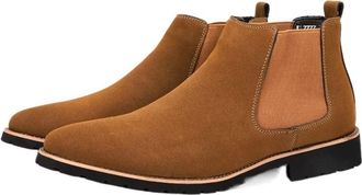 Generic Mens Chelsea Boot Round Toe Simple PU Leather Slip On Non Waterproof Anti-slip Wearable Formal Work Slip On(Khaki,10.5 UK)