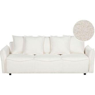 Beliani Sof&aacute; Cama Moderno Boucl&eacute; Convertible Con Almacenamiento Cojines Adicionales Fundas Extra&iacute;bles Blanco Krama