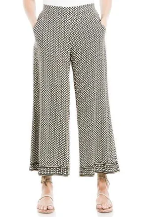 Max Studio Wide Leg Pull-On Crop Pants in Cream/Diamond Ladders at Nordstrom Rack, Size X-Small
