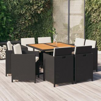 vidaXL Set De Comedor De Jard&iacute;n 9 Pzas Y Cojines Rat&aacute;n Sint&eacute;tico Negro Vidaxl