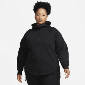 Nike Womens Nike Sportswear Tech Fleece Windrunner Full-Zip Hoodie (Plus Size) in Black | FB8340-010