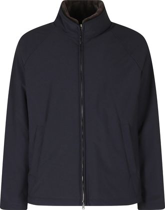 Herno Navy Nylon Comfort Stretch Jacket with Double Collar
