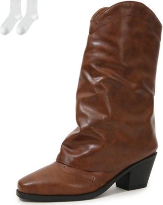 Generic Womens Slouch Boots in A Leather Look, Fashionable Mid-Calf Ankle Boots with A Comfortable Block Heel And Non-Slip Sole, Soft Autumn Winter Boots for 