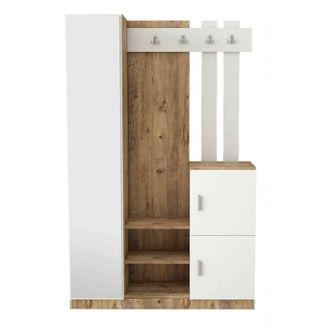 Dmora Mobile da ingresso Australis, Entratina appendiabiti, Composizione per atrio, Consolle portaoggetti multifunzione, 114x38h180 cm, Quercia e Bianco