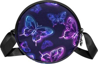 Generic Circle Crossbody Bag for Women, Butterfly Small Sling Bag Daypack with Zipper Adjustable Shoulder Straps Casual Ladies Girls Round Purse