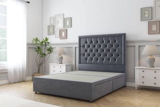 Sloomy Montana Plush Divan Bed Base 2 Drawers Foot-End - 26 Headboard in Dark Grey | Size: King