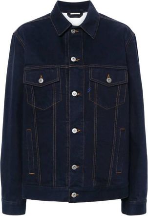 Burberry Womens Indigo Blue Logo-Patch Denim Jacket, Brand Size 10 ( US Size 8 )