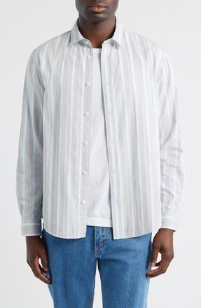 Wax London Shelly Stripe Cotton Poplin Button-Up Shirt in Light Blue at Nordstrom, Size Xx-Large