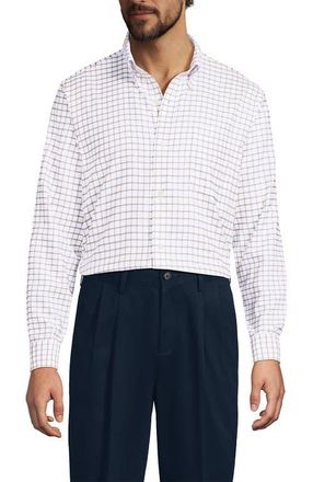 Lands End Big and Tall No Iron Supima Oxford Dress Shirt in Desert Tan Windowpane at Nordstrom, Size 16.534